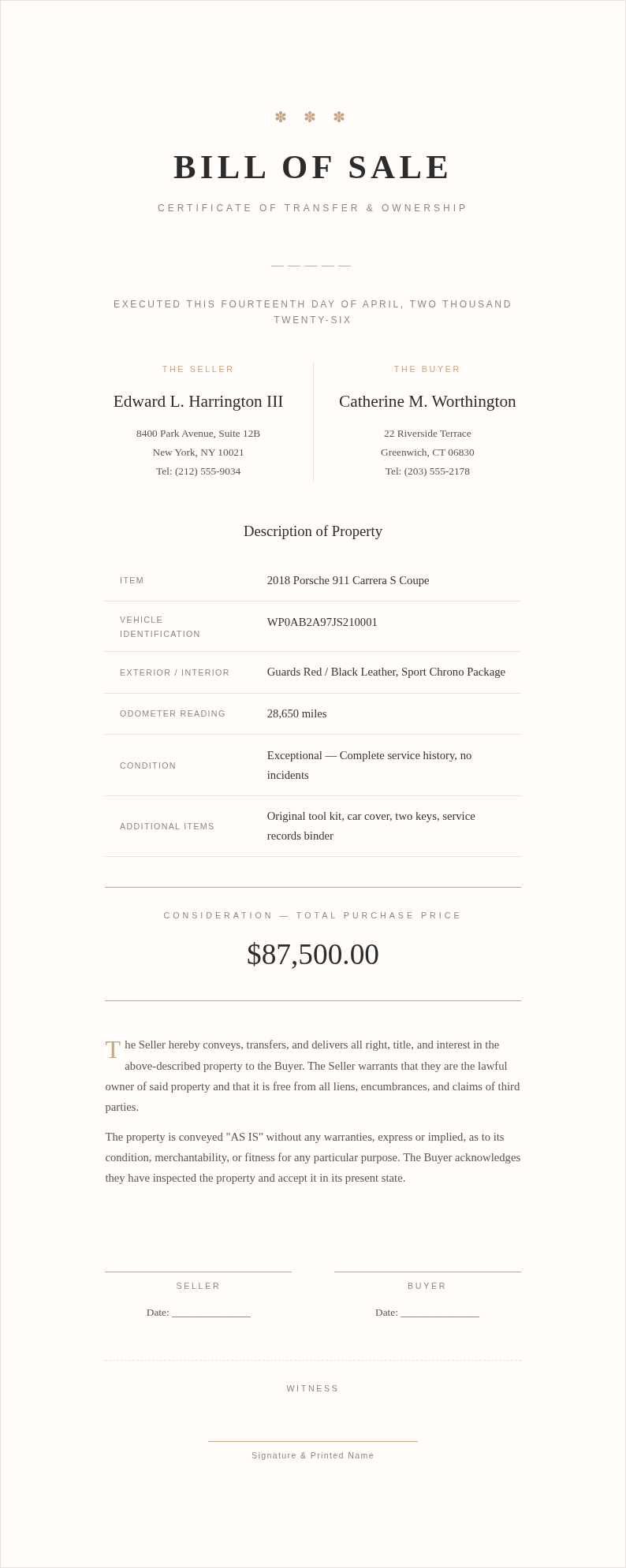 Elegant Sophisticated Bill Of Sale